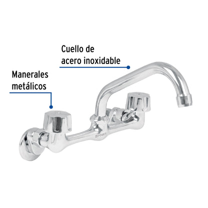 Mezcladora metálica 8" conexiones de pared p/fregadero manerales hexagonales (Aqua) SKU:'49447