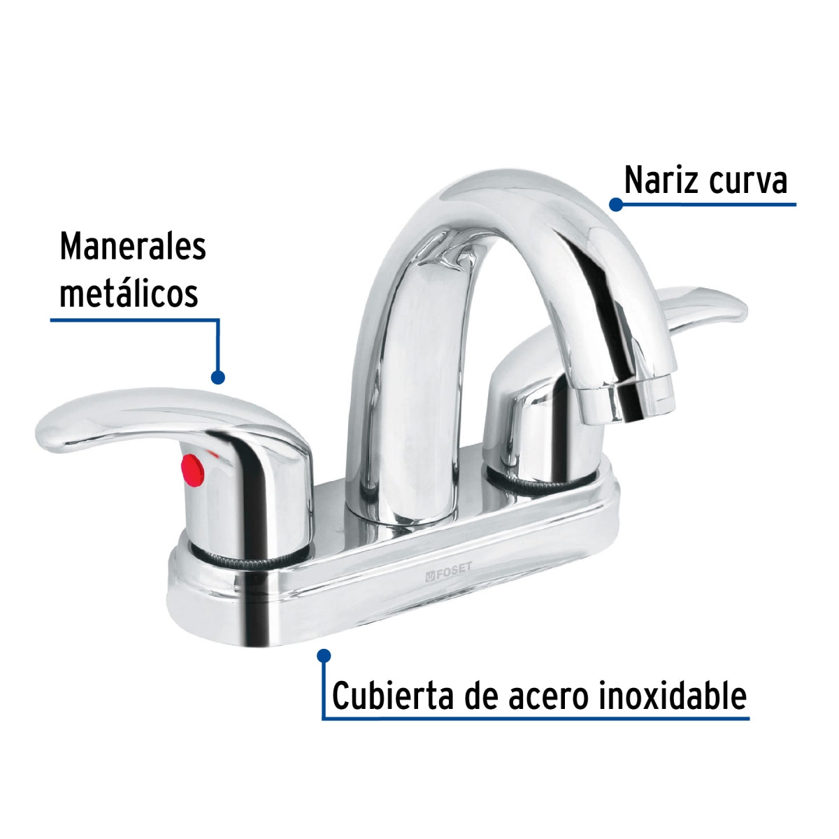 Mezcladora metálica 4" nariz curva p/lavabo manerales tipo palanca (Aqua) SKU:'49693