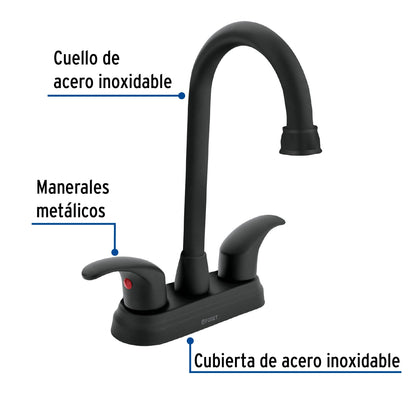Mezcladora metálica 4" cuello bar p/lavabo negro mate manerales tipo palanca (Aqua) SKU:'45623
