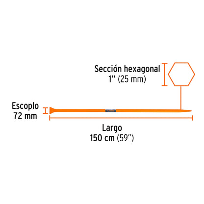 Barra recta 1" x 1.50m escoplo 72mm SKU:'10756