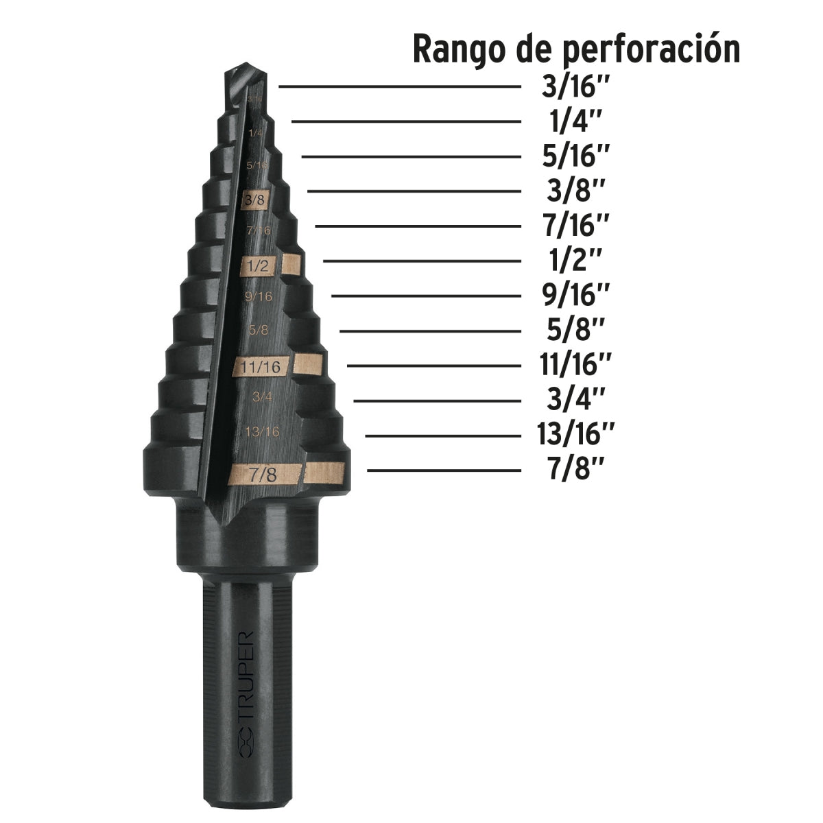 Broca escalonada 12 escalones 3/16" a 7/8" SKU:'12125