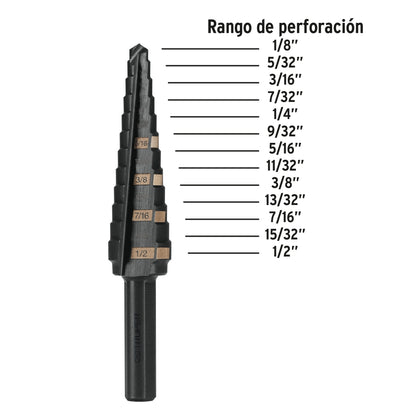 Broca escalonada 13 escalones 1/8" a 1/2" SKU:'12122