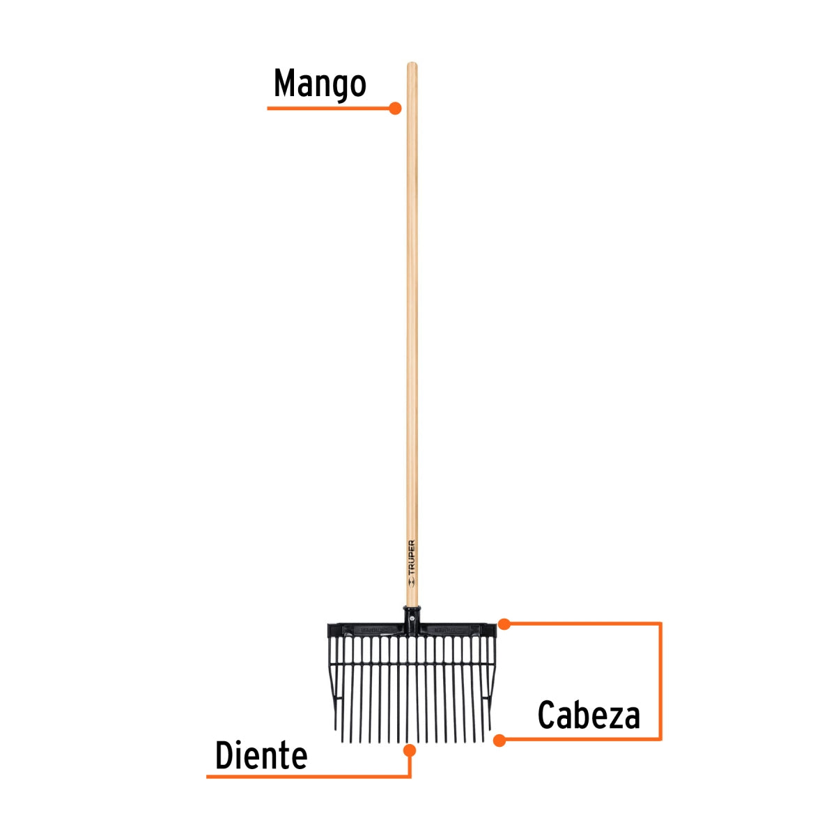 Bieldo cabeza plástica 16 dientes mango 54" SKU:'19998