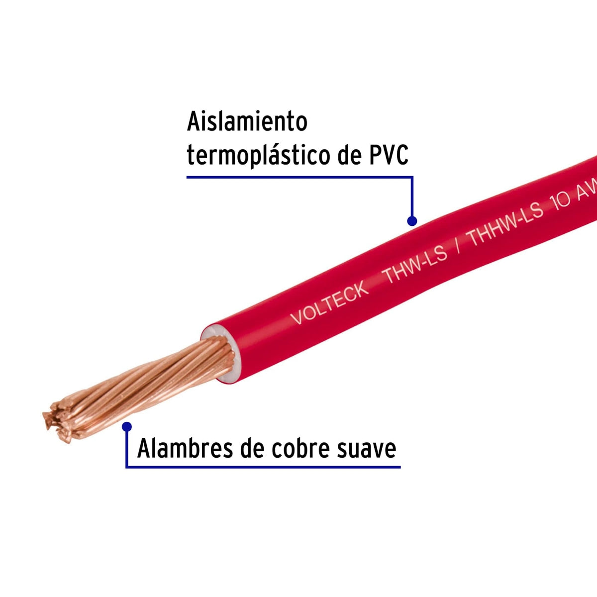 Cable sencillo rojo #10 cobre (rollo 100m) SKU:'46059