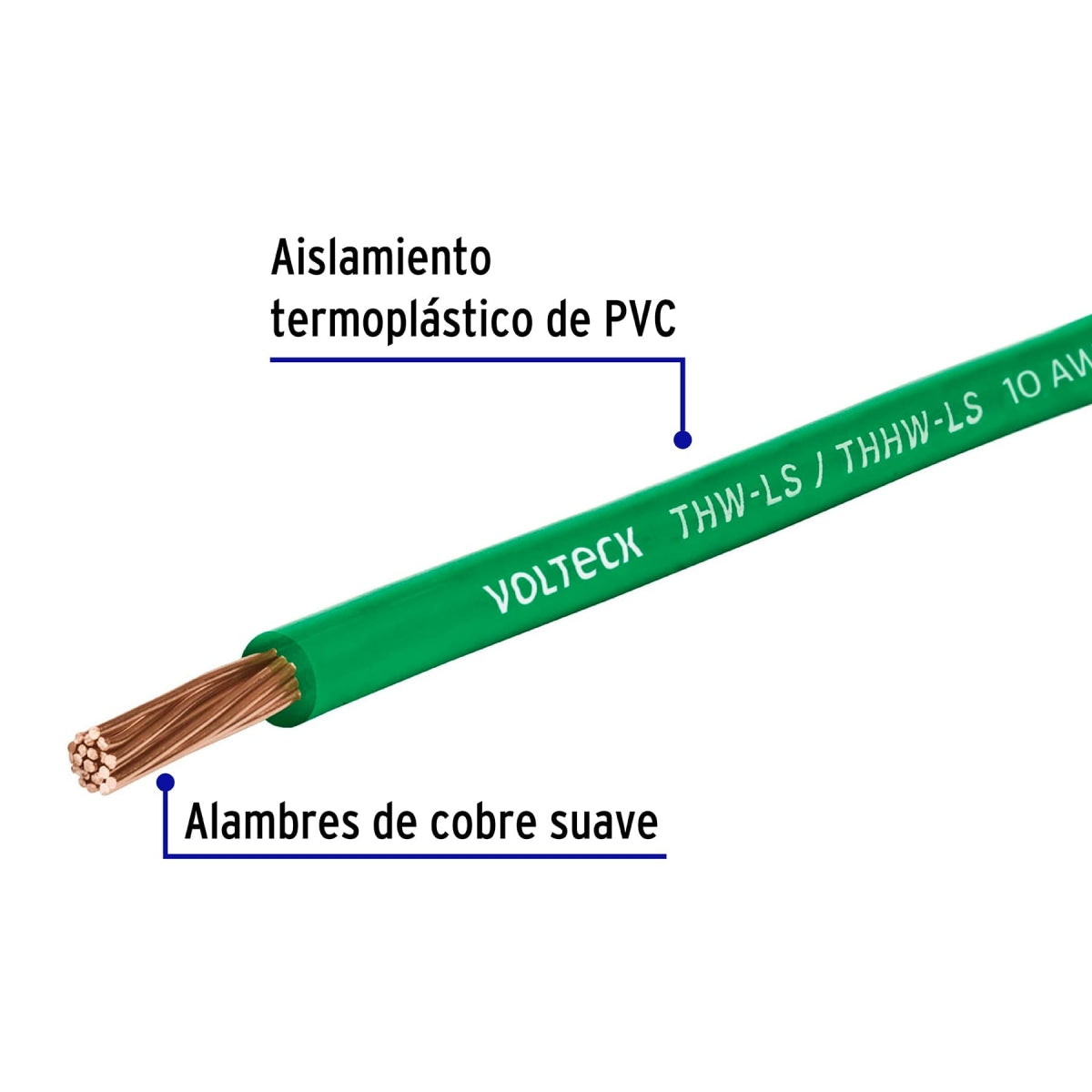 Cable sencillo verde #10 cobre (rollo 100m) SKU:'46063