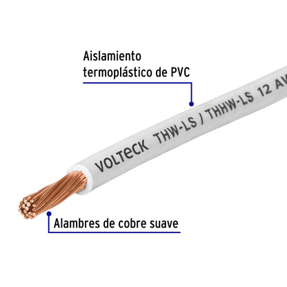 Cable sencillo blanco #12 cobre (rollo 100m) SKU:'46056