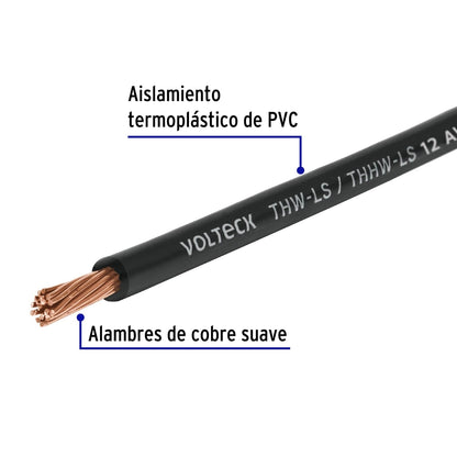 Cable sencillo negro #12 cobre (rollo 100m) SKU:'46052