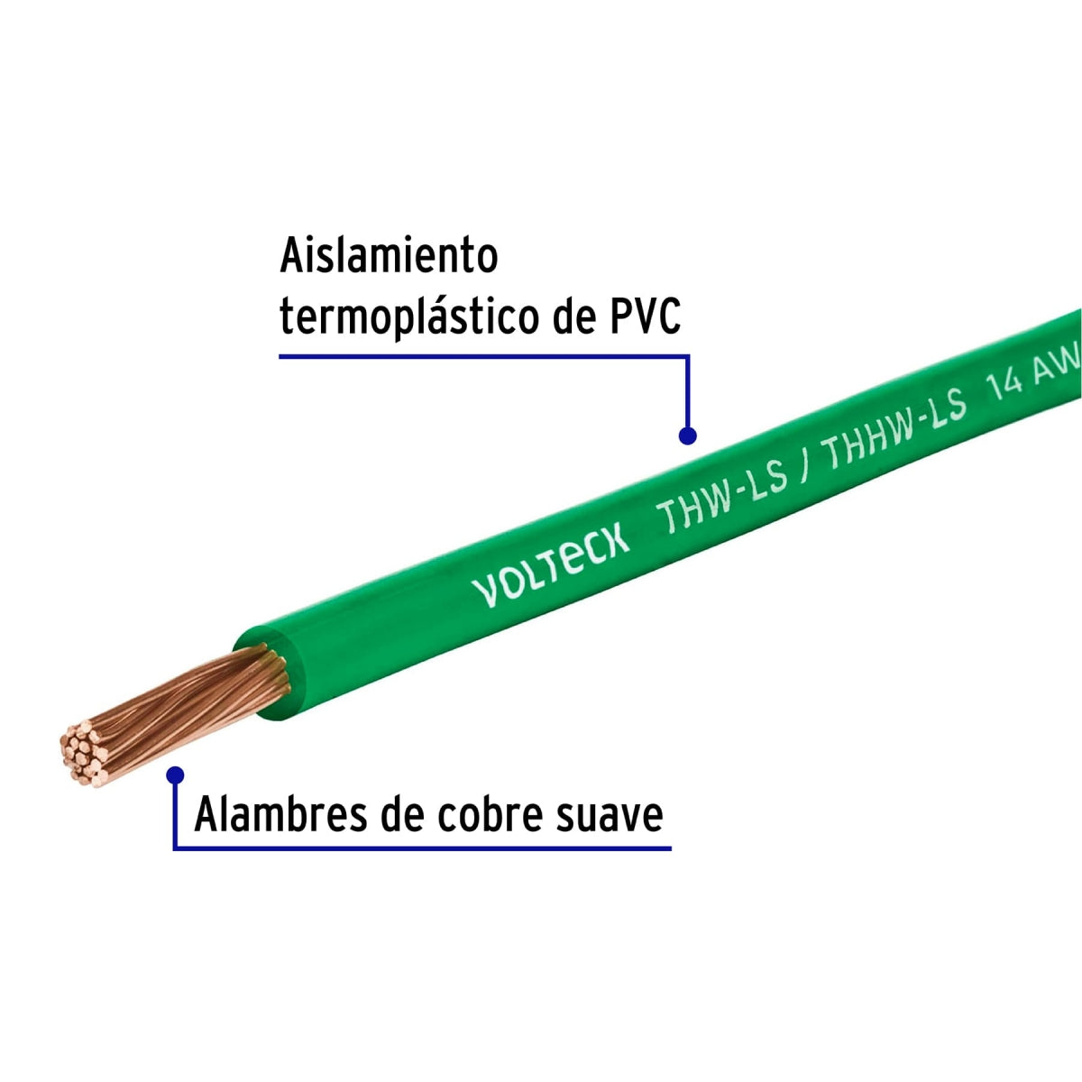 Cable sencillo verde #14 cobre (rollo 100m) SKU:'46065