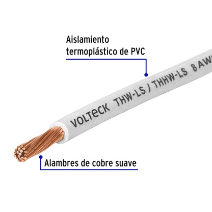 Cable sencillo blanco #8 cobre (rollo 100m) SKU:'46054