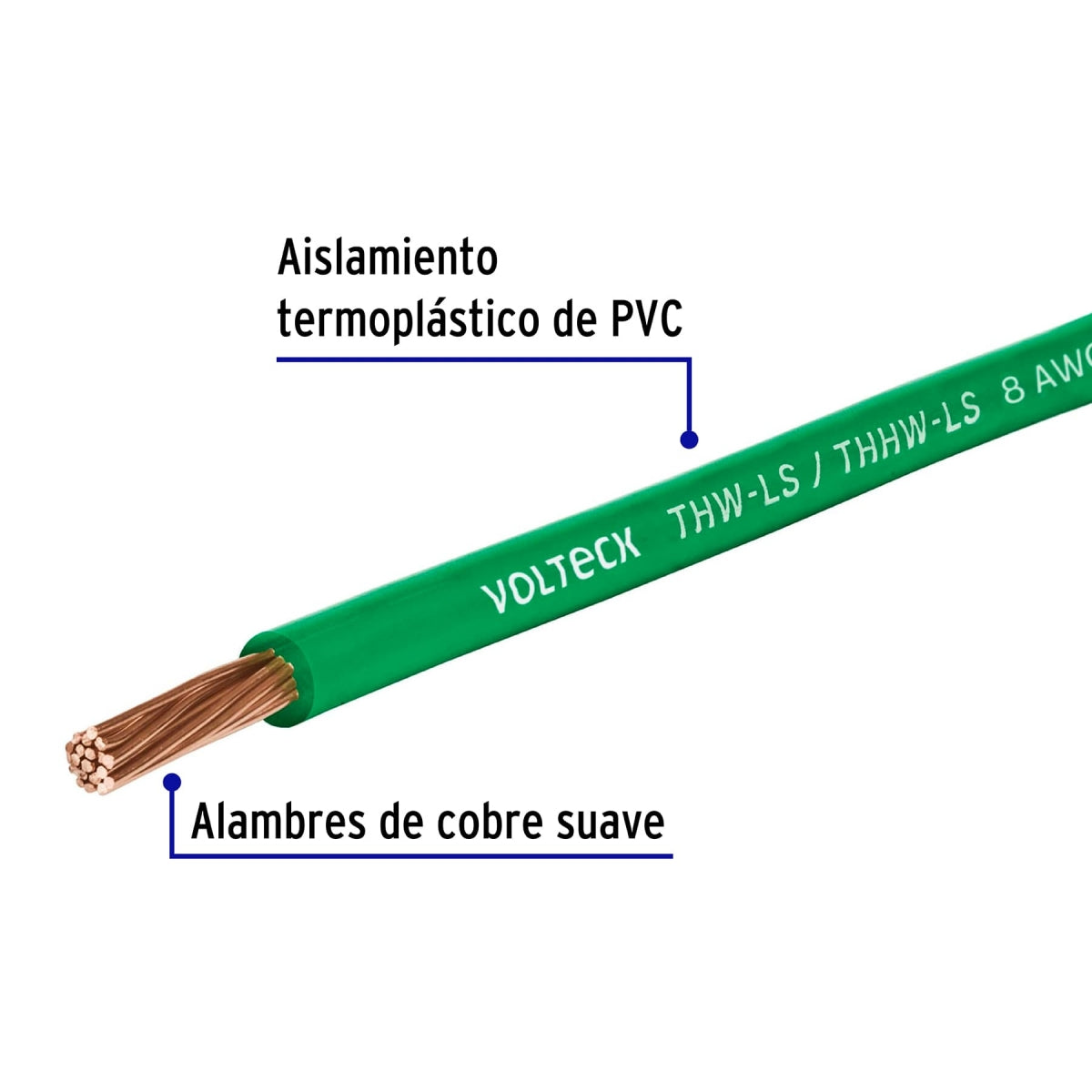 Cable sencillo verde #8 cobre (rollo 100m) SKU:'46062