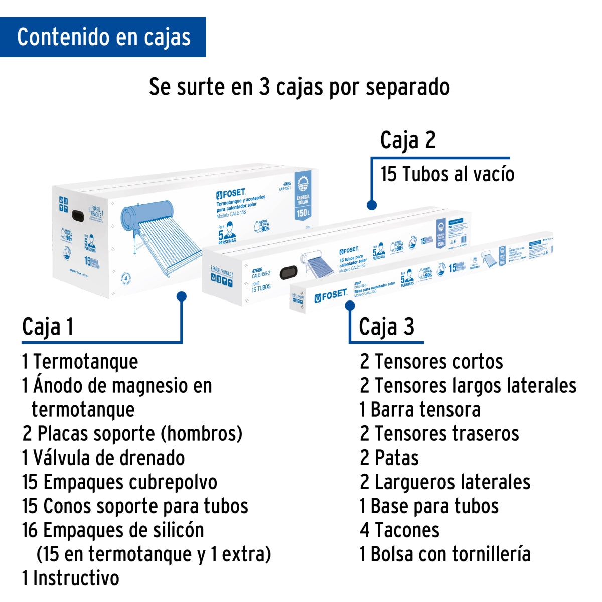 Calentador solar 15 tubos 195L 5 servicios SKU:'45272