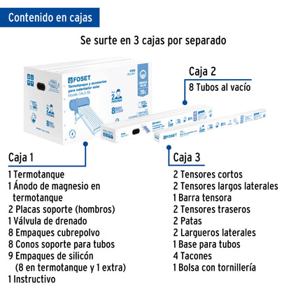 Calentador solar 8 tubos 94L 2 servicios SKU:'45274