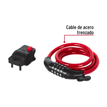 Candado de cable combinación 4 dígitos 10mm x 1.20m SKU:'43925