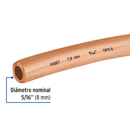 Tubo flexible 5/16" cobre p/gas (rollo 15m) SKU:'48156