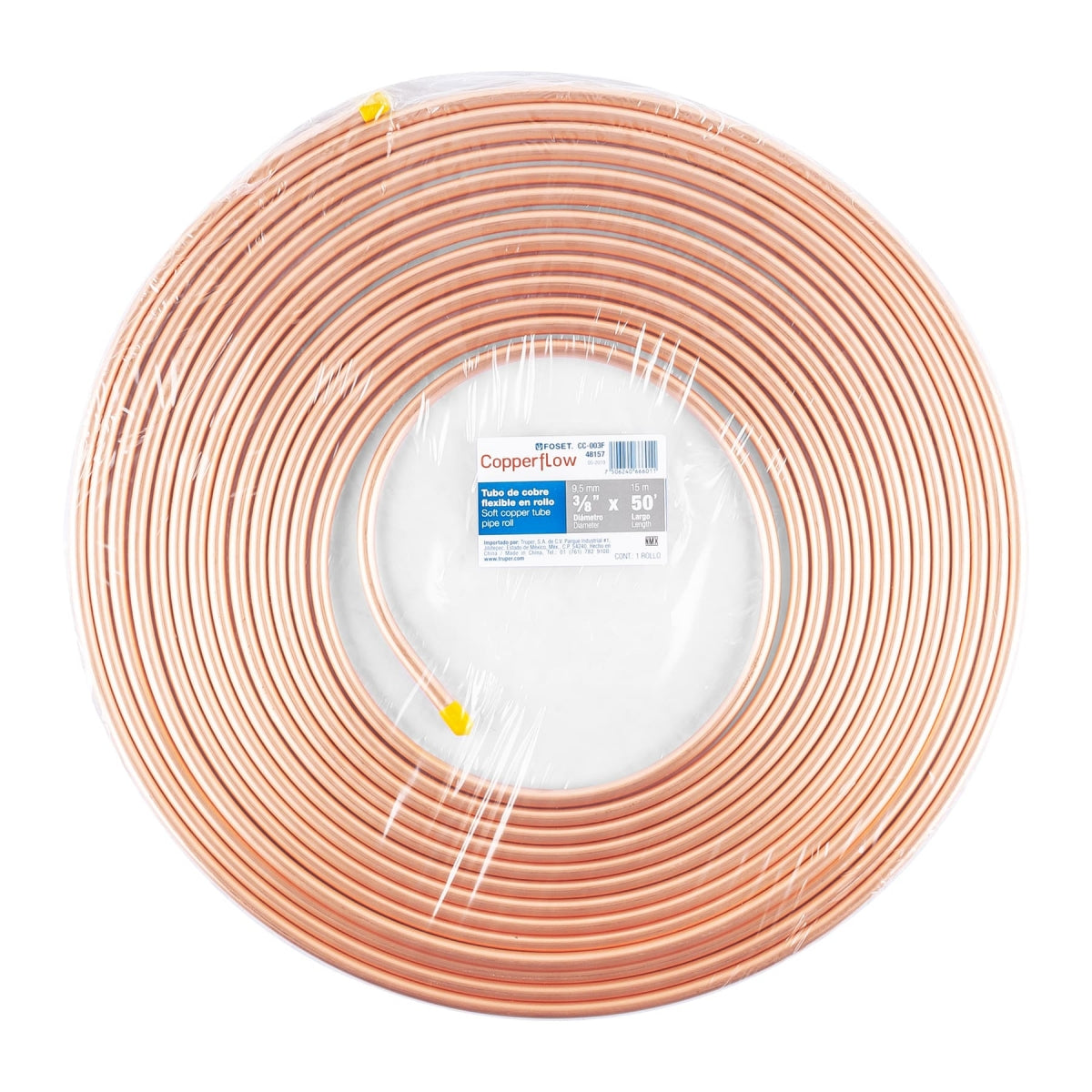 Tubo flexible 3/8" cobre p/gas (rollo 15m) SKU:'48157