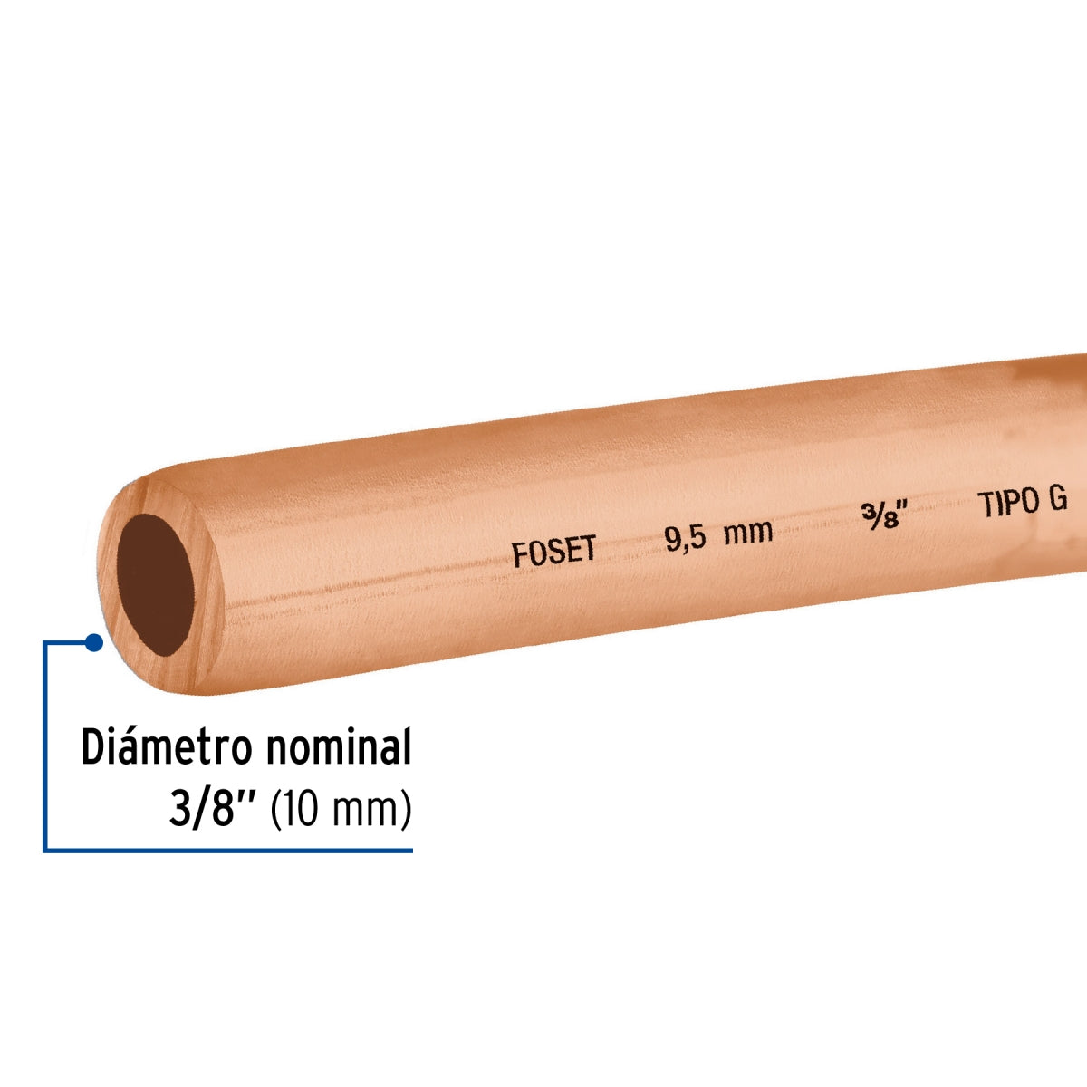 Tubo flexible 3/8" cobre p/gas (rollo 15m) SKU:'48157