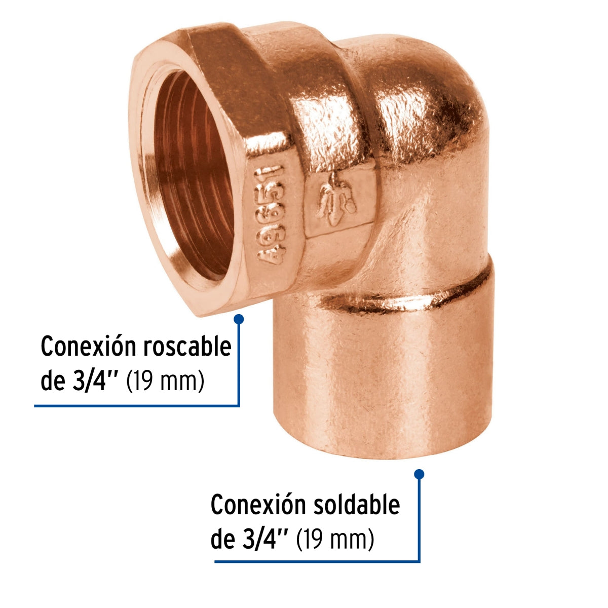 Codo 90° rosca interior 3/4" cobre SKU:'49651