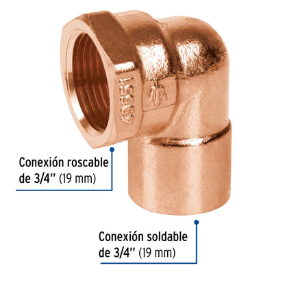 Codo 90° rosca interior 3/4" cobre SKU:'49651