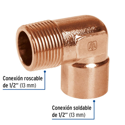 Codo 90° rosca exterior 1/2" cobre SKU:'49647