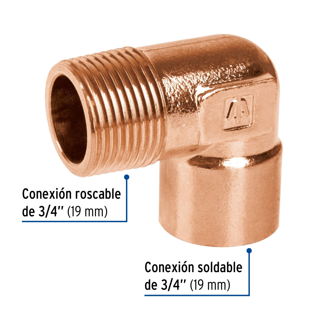 Codo 90° rosca exterior 3/4" cobre SKU:'49648