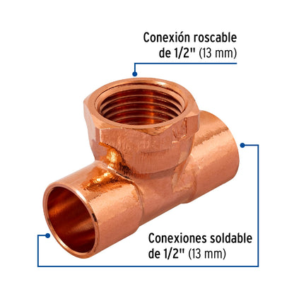 Tee rosca al centro 1/2" cobre SKU:'48885