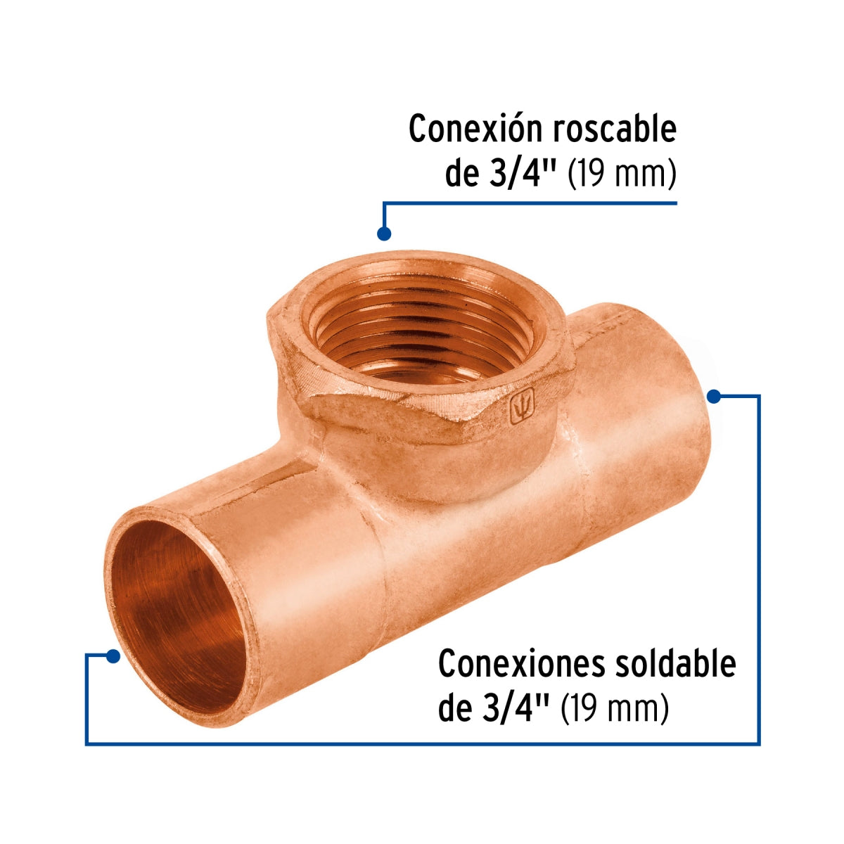 Tee rosca al centro 3/4" cobre SKU:'48886