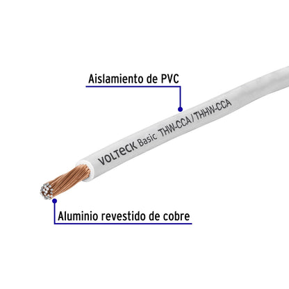 Cable sencillo blanco #12 alucobre (rollo 100m) SKU:'40212