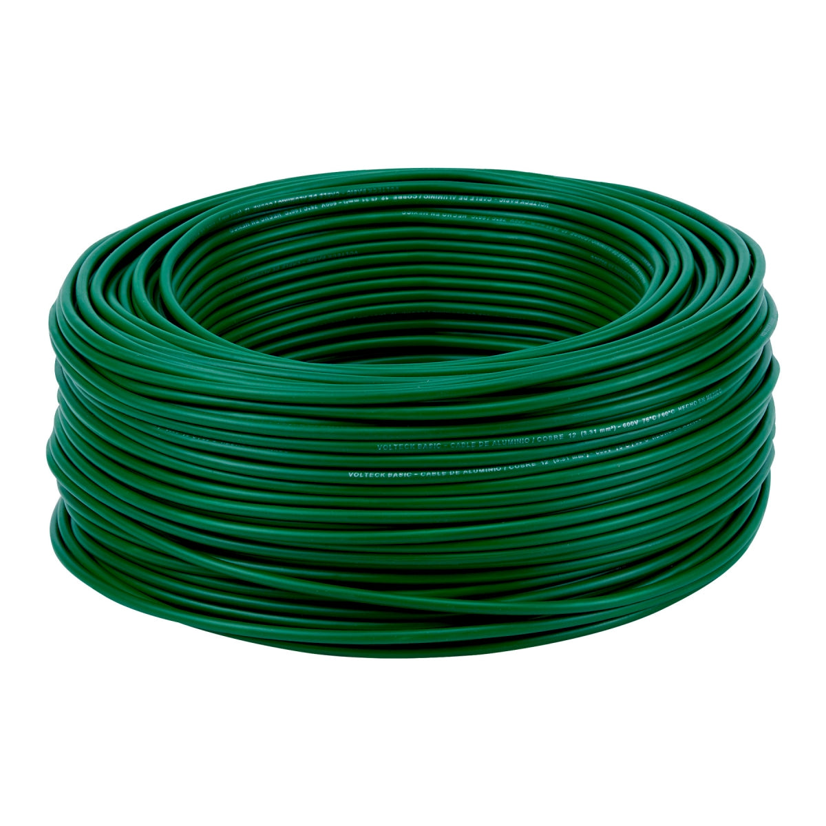 Cable sencillo verde #12 alucobre (rollo 100m) SKU:'40215