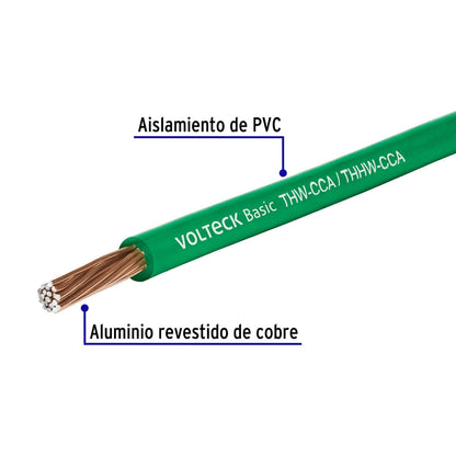 Cable sencillo verde #12 alucobre (rollo 100m) SKU:'40215