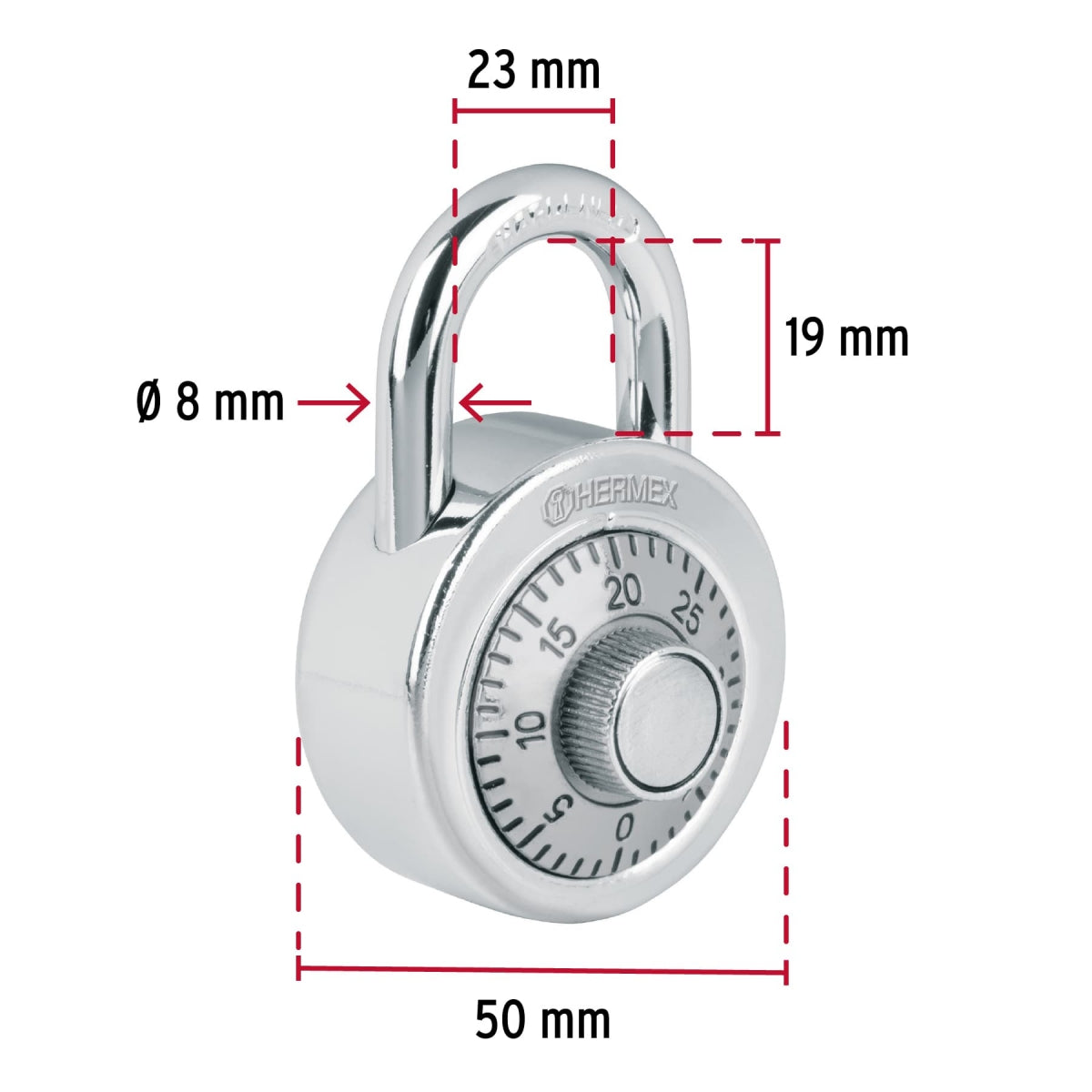 Candado de combinación de disco 50mm SKU:'23525