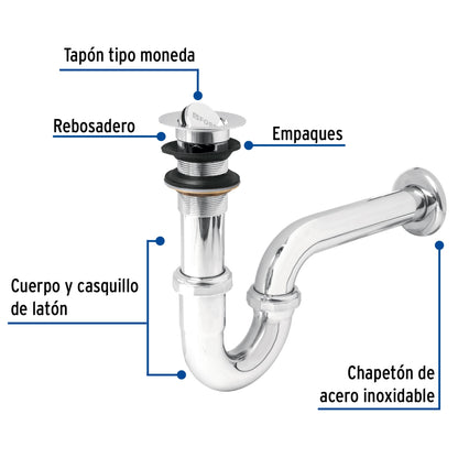 Céspol metálico p/lavabo c/contra tipo moneda 1 1/4" SKU:'49337