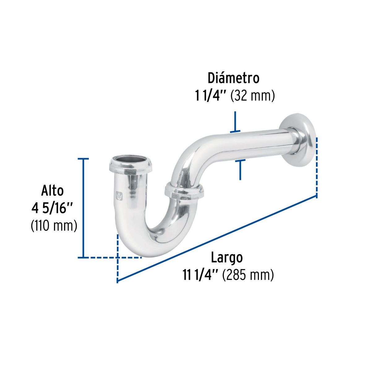 Céspol metálico rígido p/lavabo sin contracanasta 1 1/4" SKU:'49985