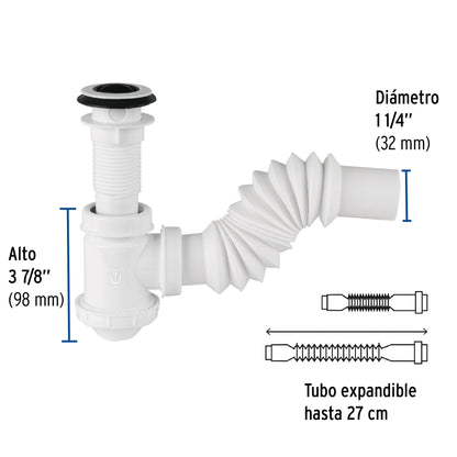 Céspol bote PVC p/lavabo con contracanasta plástica 1 1/4" SKU:'49366