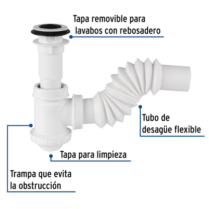 Céspol bote PVC p/lavabo con contracanasta plástica 1 1/4" SKU:'49366