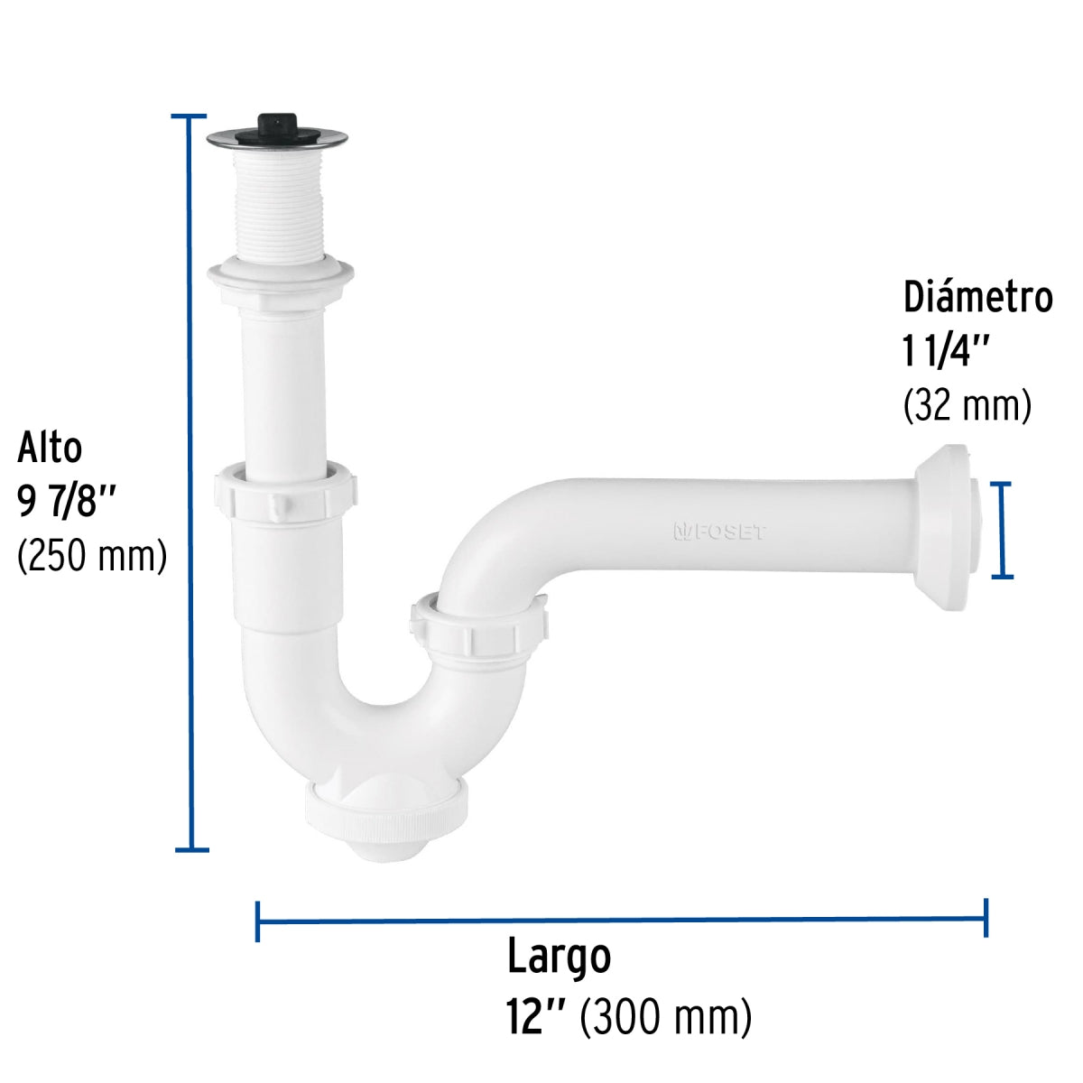 Céspol plástico rígido p/lavabo c/contracanasta tapón y rebosadero 1 1/4" SKU:'49508