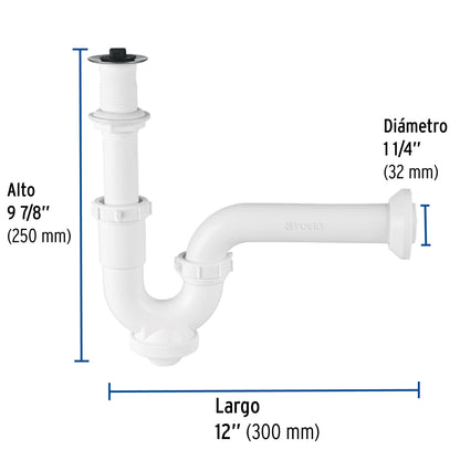 Céspol plástico rígido p/lavabo c/contracanasta tapón y rebosadero 1 1/4" SKU:'49508