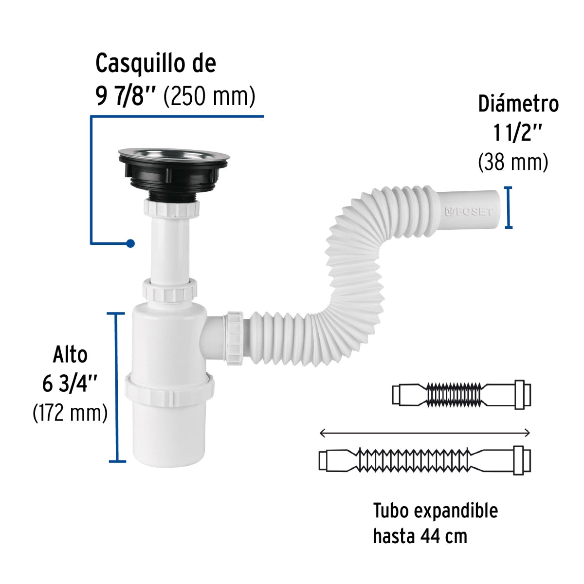 Céspol bote PVC p/fregadero con contra metálica 1 1/2" SKU:'49506