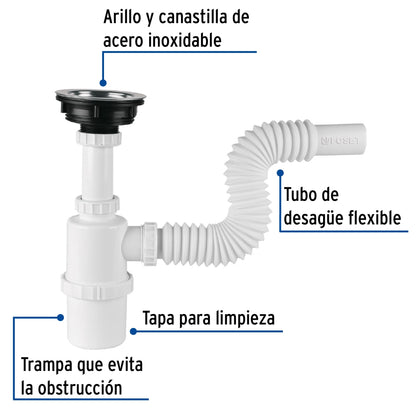 Céspol bote PVC p/fregadero con contra metálica 1 1/2" SKU:'49506