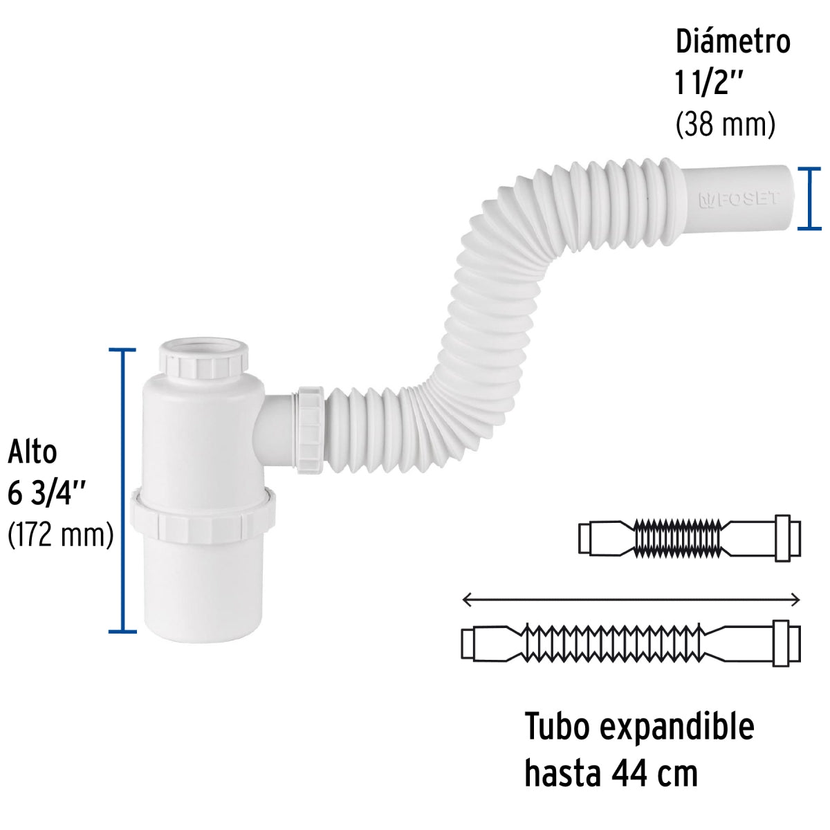 Céspol bote largo PVC p/fregadero sin contracanasta 1 1/2" SKU:'49334