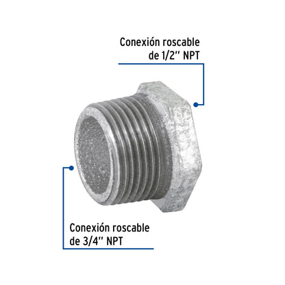 Reducción bushing 3/4" x 1/2" galvanizado SKU:'47503