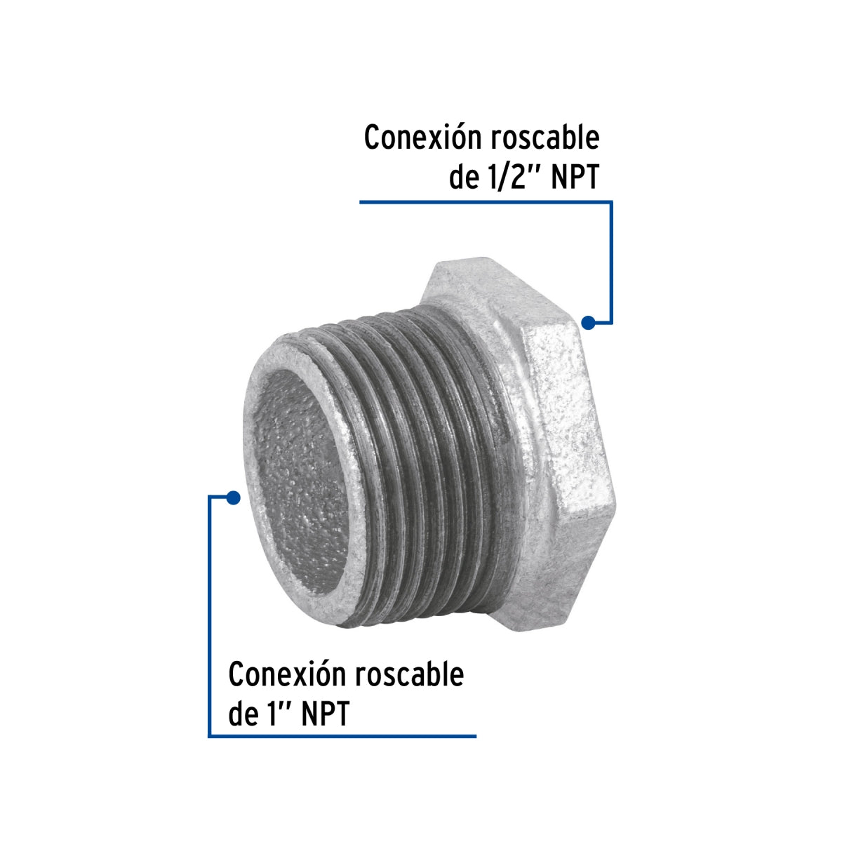 Reducción bushing 1" x 1/2" galvanizado SKU:'47504