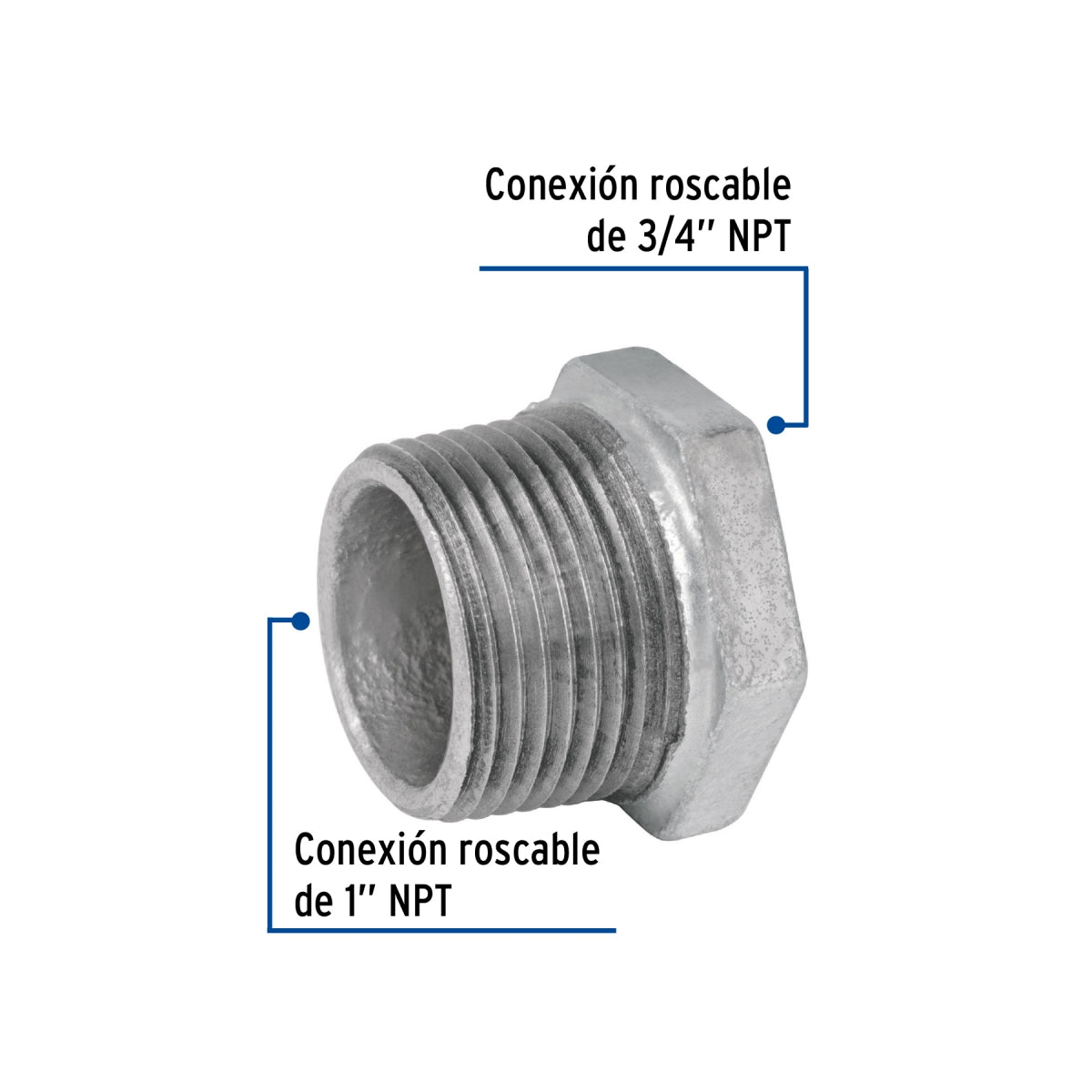 Reducción bushing 1" x 3/4" galvanizado SKU:'47505