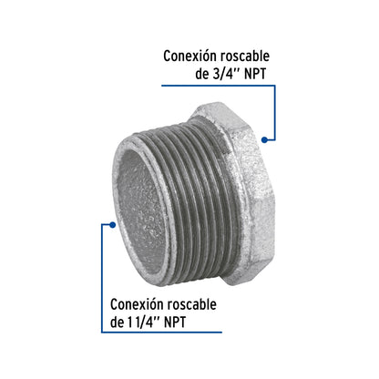 Reducción bushing 1 1/4" x 3/4" galvanizado SKU:'48775