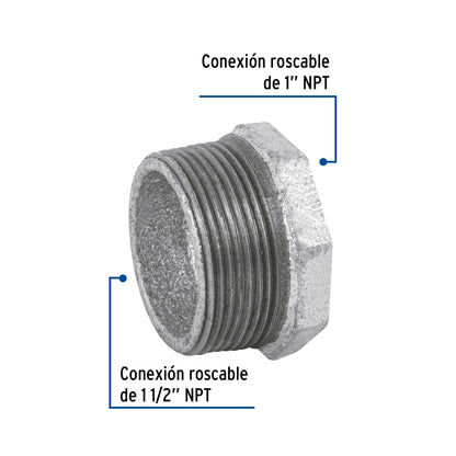 Reducción bushing 1 1/2" x 1" galvanizado SKU:'48779