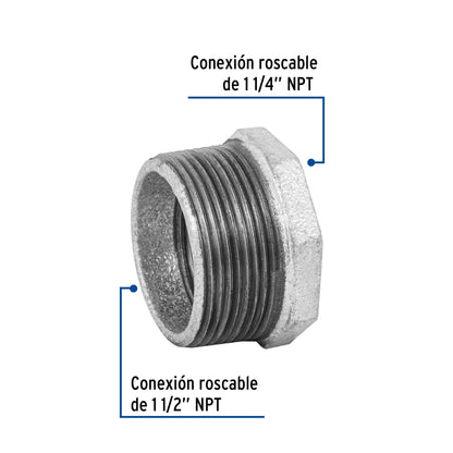 Reducción bushing 1 1/2" x 1 1/4" galvanizado SKU:'48780