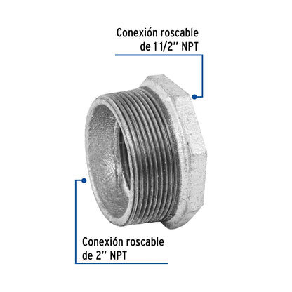 Reducción bushing 2" x 1 1/2" galvanizado SKU:'48782