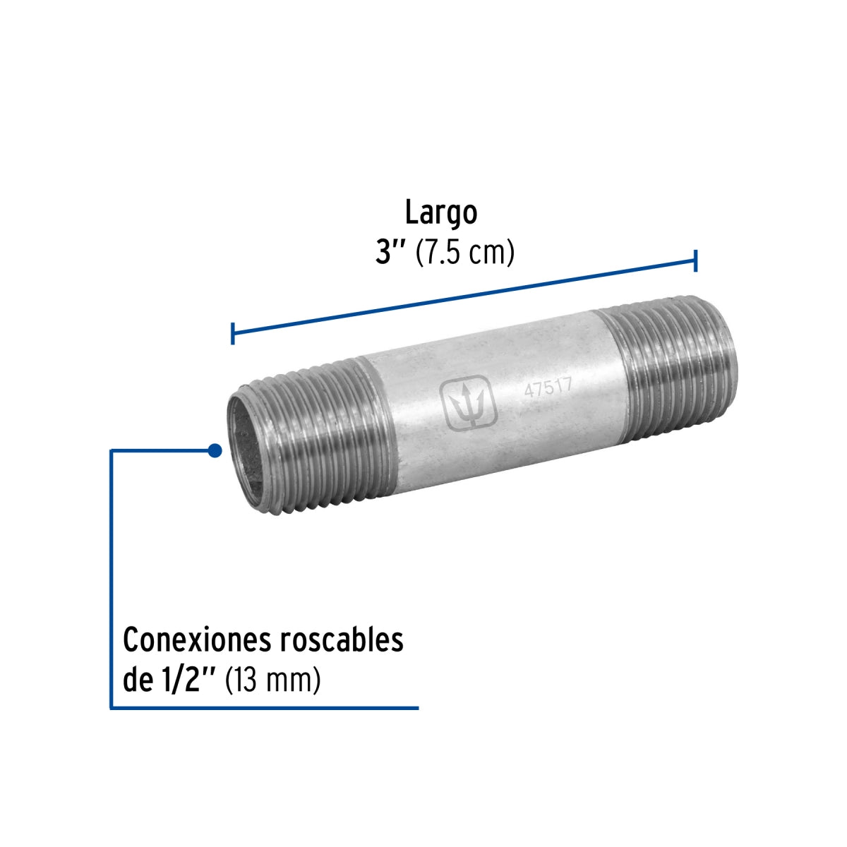 Niple 1/2" x 3" galvanizado SKU:'47517