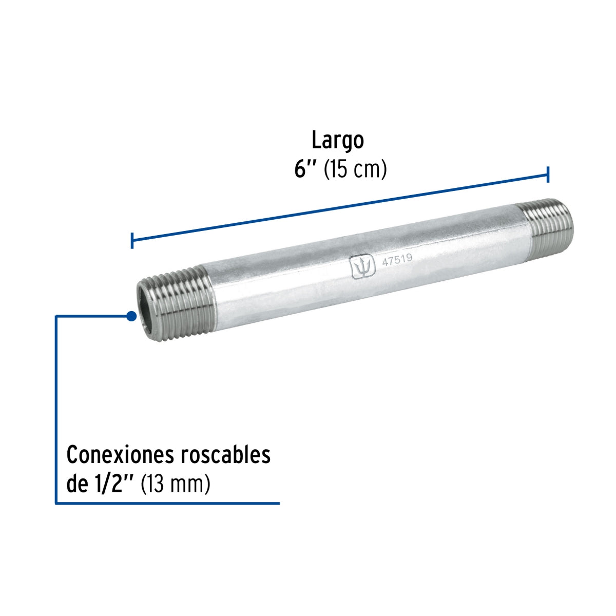 Niple 1/2" x 6" galvanizado SKU:'47519