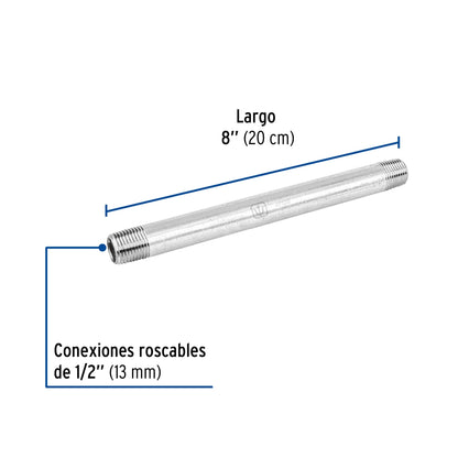 Niple 1/2" x 8" galvanizado SKU:'47520