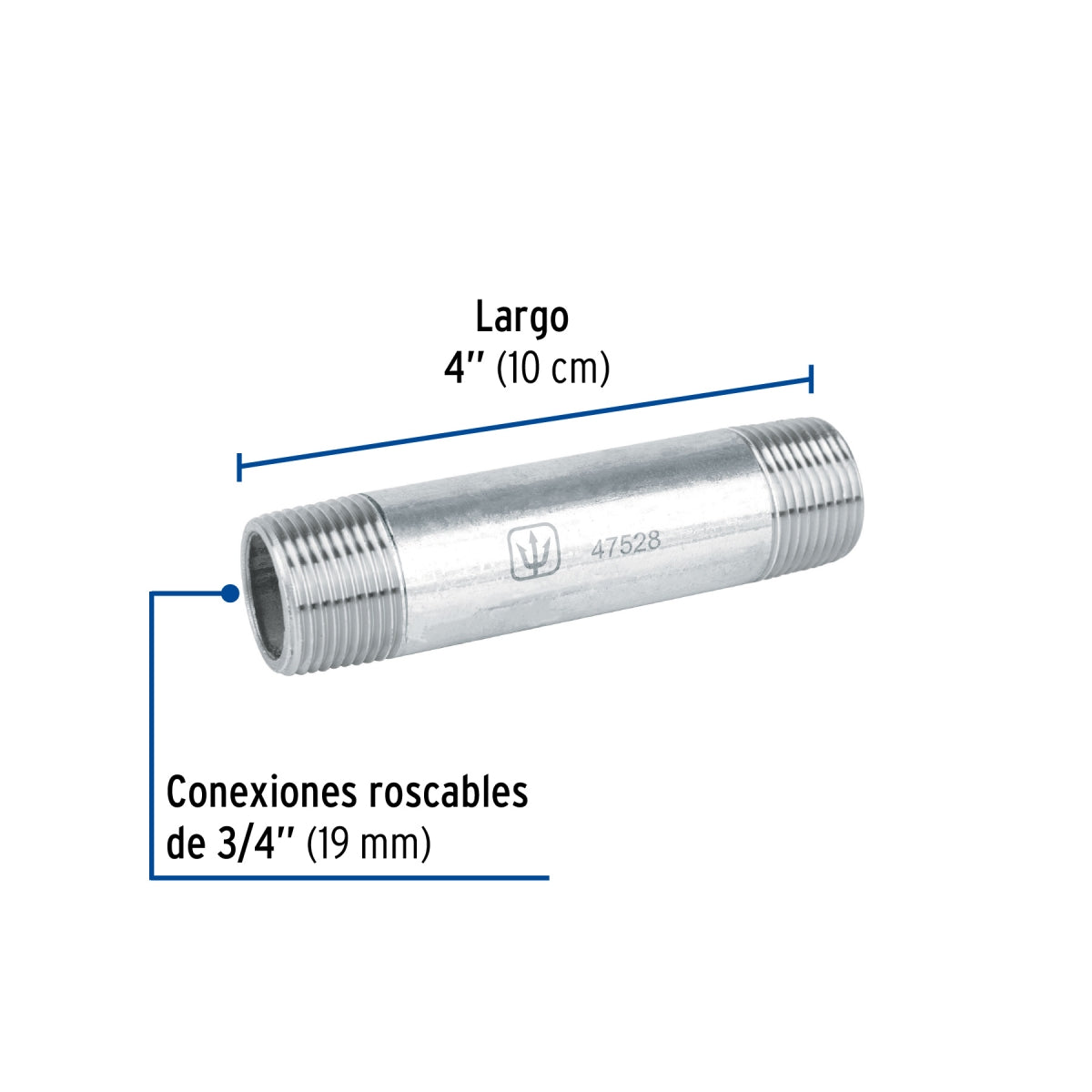 Niple 3/4" x 4" galvanizado SKU:'47528